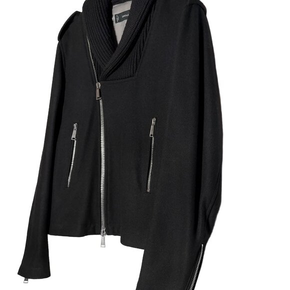 Dsquared2 Black Shawl Collar Wool Biker Jacket - Picture 2 of 11